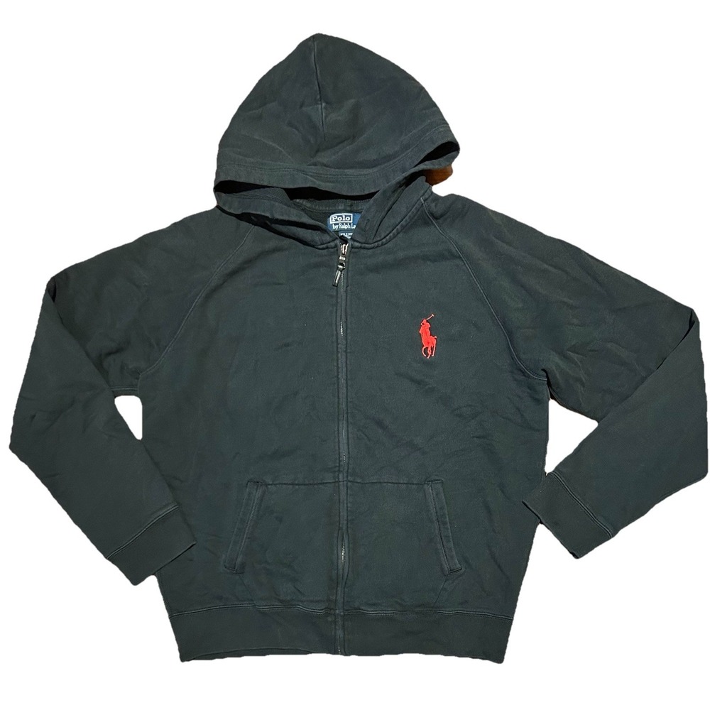Vintage Polo Ralph Lauren Big Pony Hoodie Mens Sz  XL Full Zip Sweater Black Red
